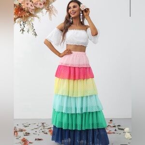 Tiered Rainbow Maxi Skirt - Multicolor